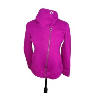 Talbots Petite Asymmetrical‎ Zip Magenta Fleece Funnel Neck Moto Jacket